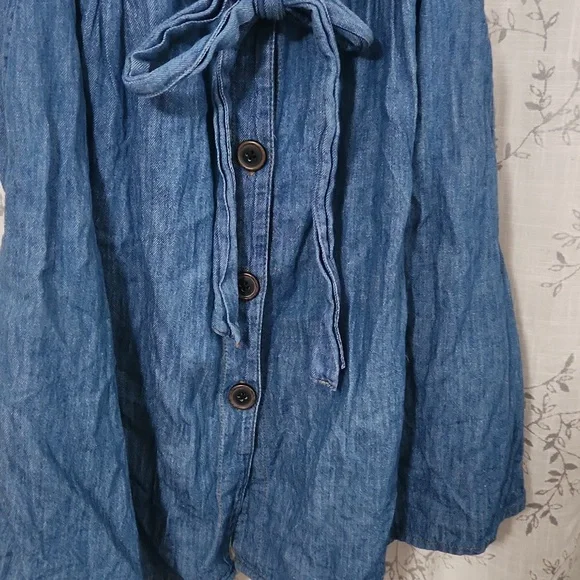 Zara Wrap Button Chambray Linen Cotton denim Medium lightweight coastal Nautical - Picture 3 of 6